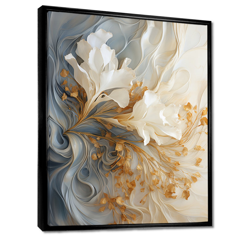 Champagne blanc et or blanc V - Champagne, art mural, H 32 po x l 16 po x P 1 po, Cadre flottant noir