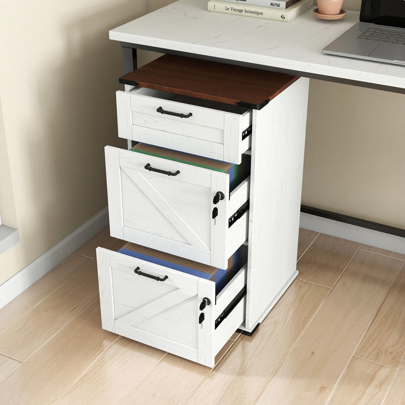 Porte de grange 3 tiroirs en bois avec serrure H 30,71 po, Blanc