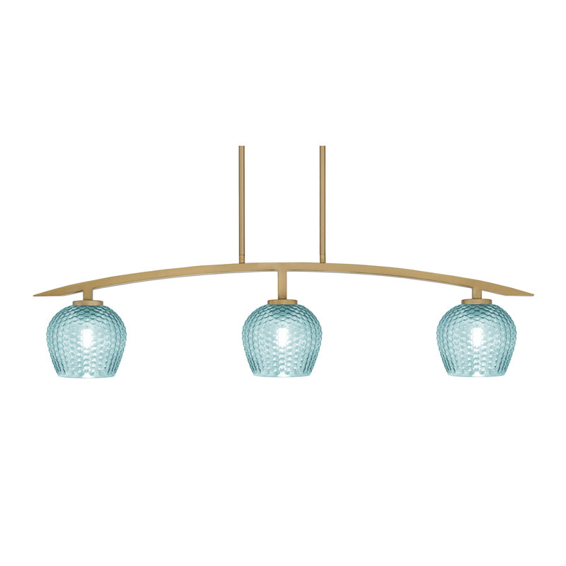 Luminaire pour îlot de cuisine 3 lumières kurve au fini laiton vieilli avec verre texturé de 6 po, Sarcelle