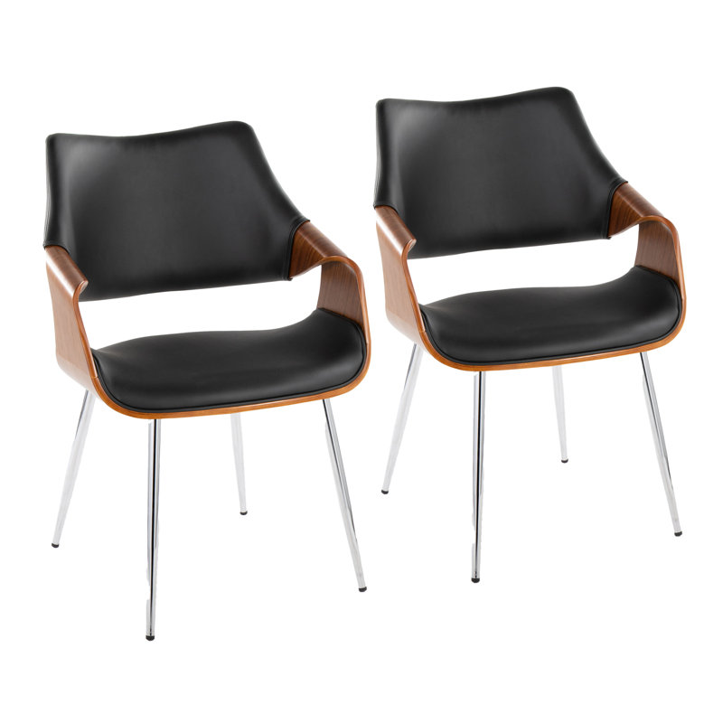 Chaise haute Arshad avec pieds fuselés en métal - ensemble de 2, Noir/noyer, Chrome chrome