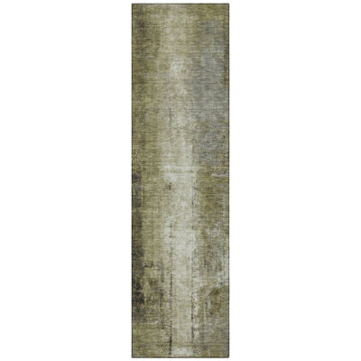 Machine Washable Indoor/Outdoor Xhevrie Olive Rug