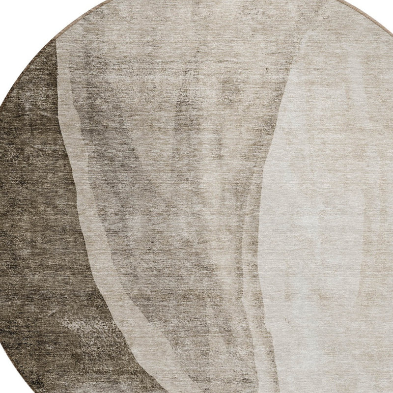Tapis extérieur rond lavable abstrait taupe et brun 8 pi