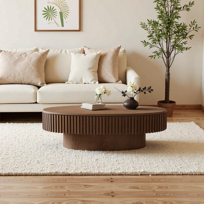 Table basse ovale à plateau relevable moderne avec placage en bois massif 47 po Modern, Noyer