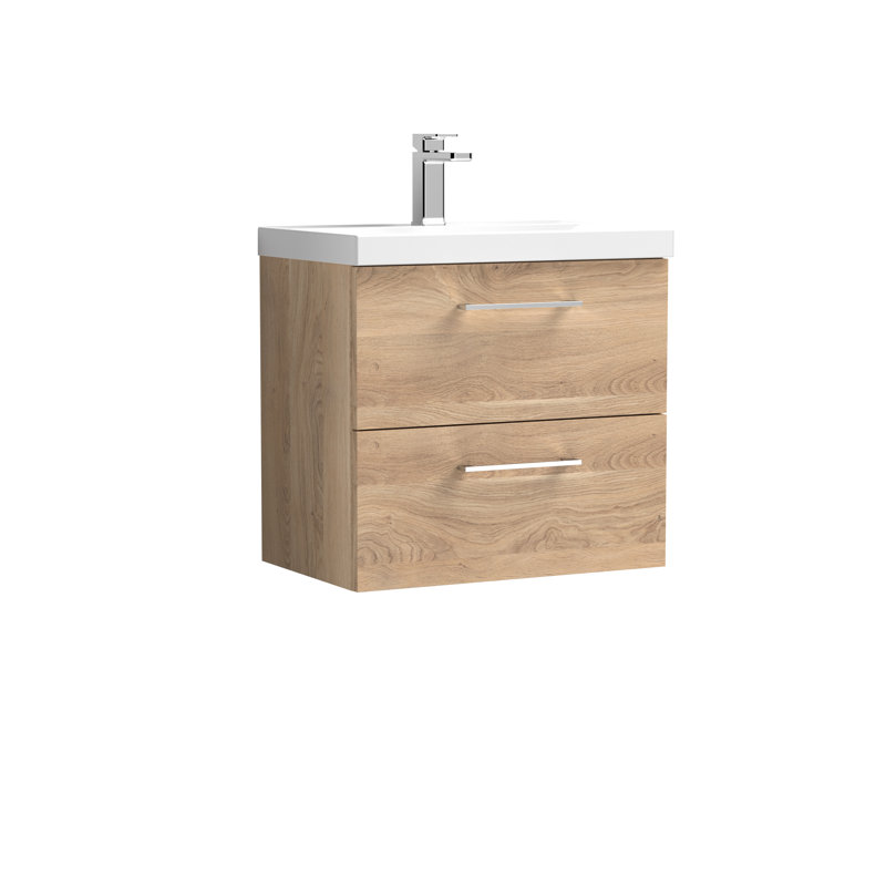 610mm Single Bathroom Vanity with Drop In Vitreous China Basin, Bleached Oak