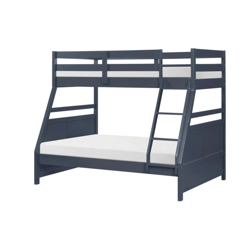 Sturdy Wood Frame Bunk Bed With Guard Rails For Youth, Space-Saving Twin Over Full Design, Navy Blue