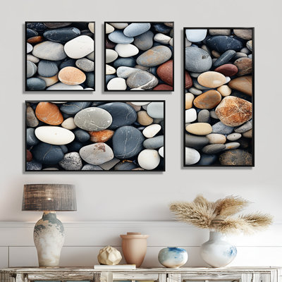 Rocher près de la plage - art mural bleu côtier 4 pièces