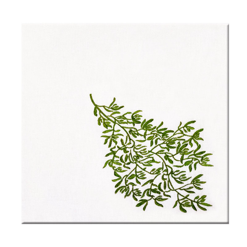 Leaves Linen Napkin, White/Silver