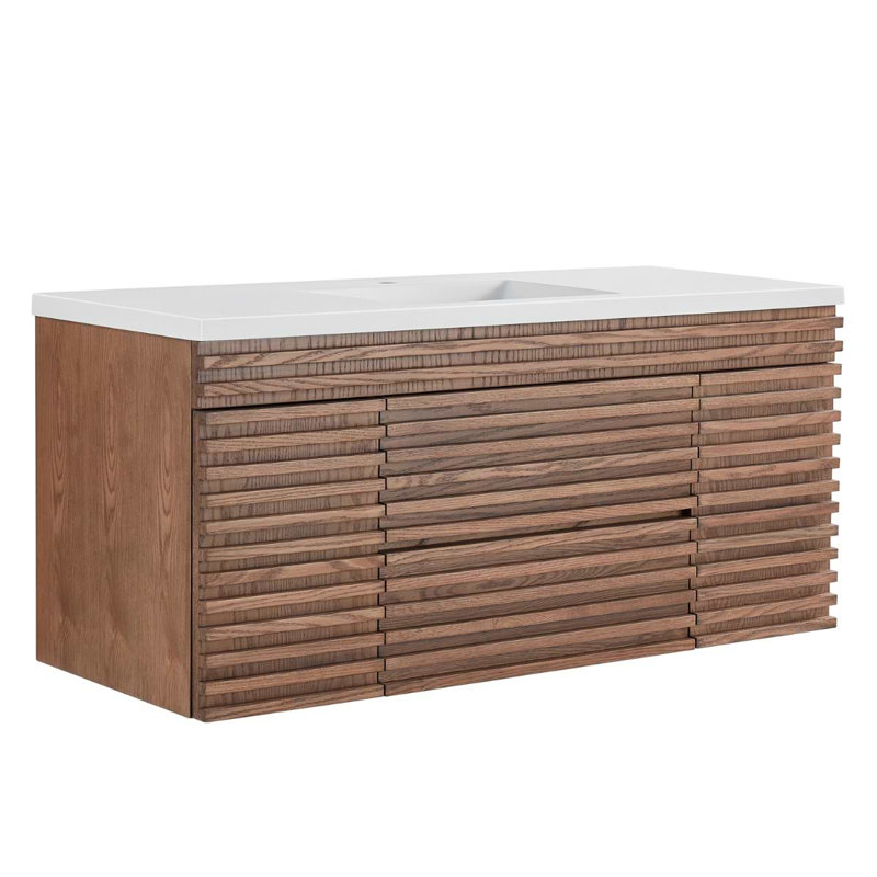 Gibson 48" Wall Mounted Single Bathroom Vanity with Top, 48", Dark Wood