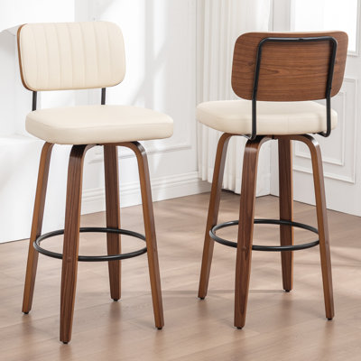 Upholstered Swivel Bar Stool with Wood Frame