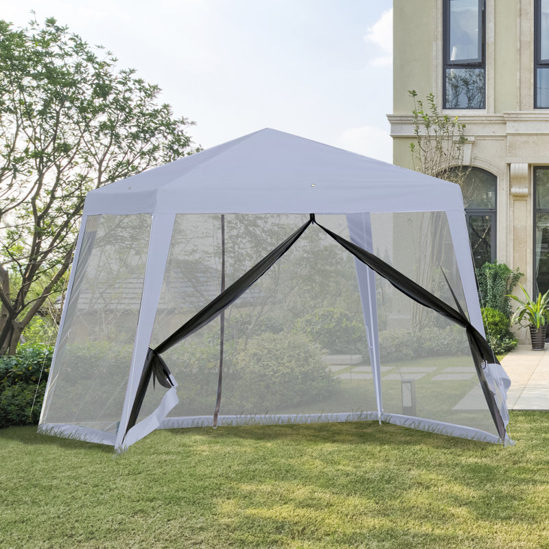 Gray 10' x 10' Steel Outdoor Gazebo with Mesh Sidewalls