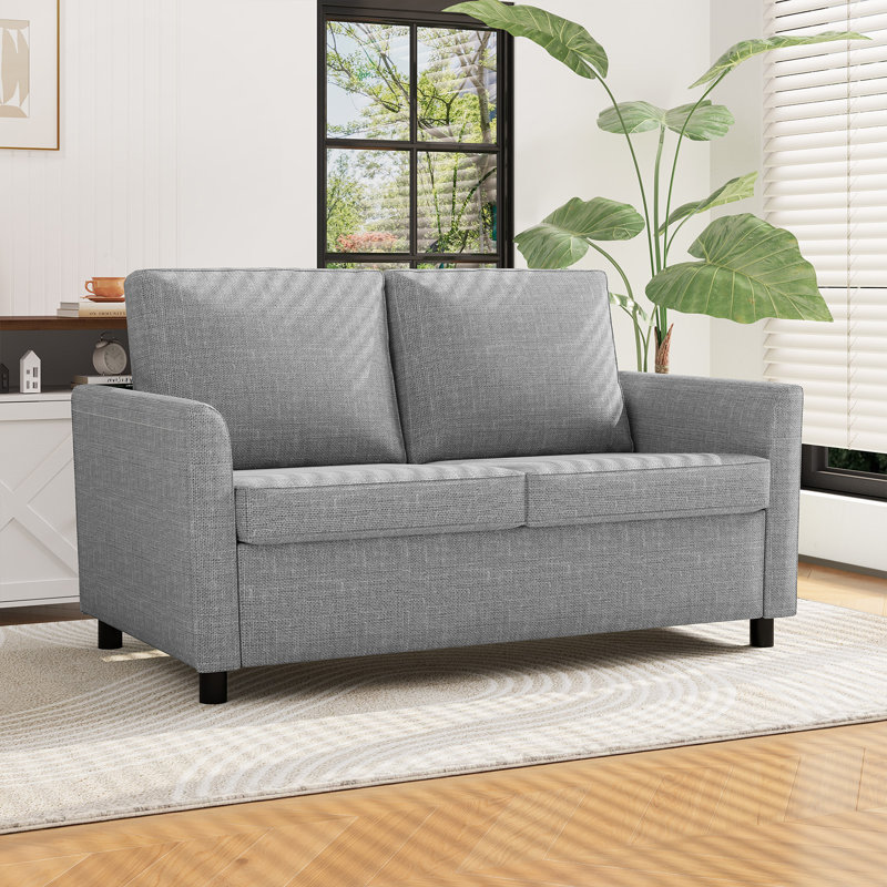 2 Seater Linen Loveseat, Light Grey