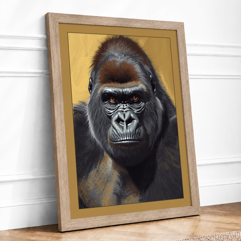 Gorilla Contemplation Modern - Framed Print, A4 - 29.7 x 21.0 cm, Oak
