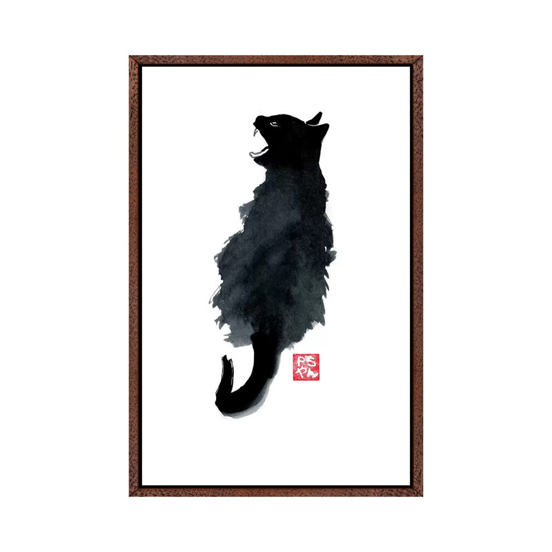 Crying Cat by Péchane - Print on Canvas, 66.04 cm H x 45.72 cm W, Classic Brown Wood Framed