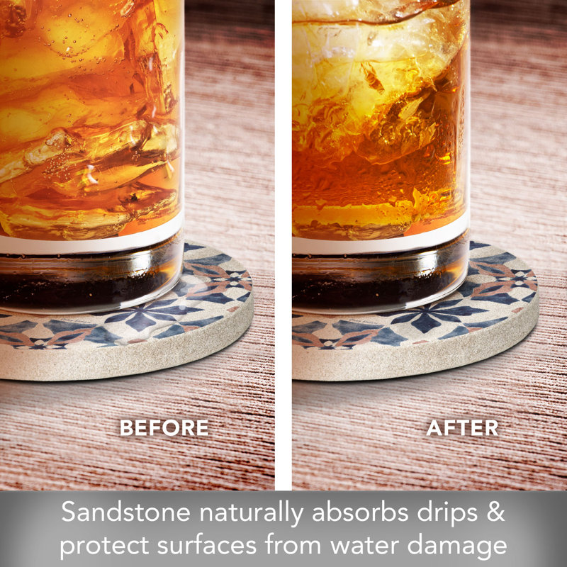 Watercolor Tile Pattern Single Round Sandstone Coaster Create Your Own Set