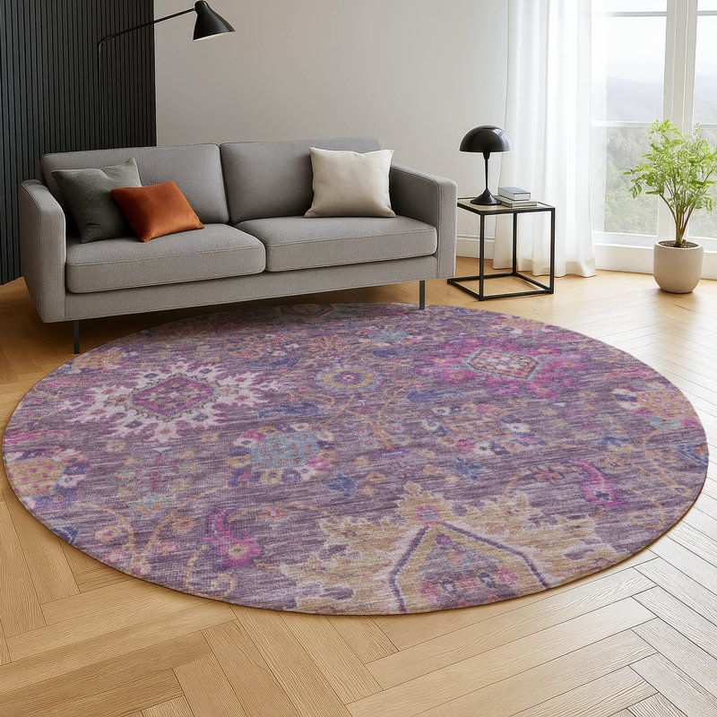 Premium Machine Washable Mayfield AMF2151 medallions Rug, Round 8', Eggplant