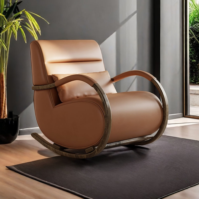 Chaise berçante moderne en bois massif rembourré, Orange