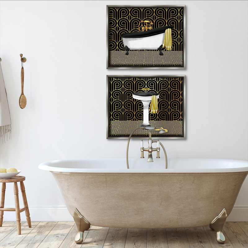 Ensemble de 2 toiles flottantes élégantes à motif géométrique déco, design par Conrad Knutsen, H 25 po x l 31 po