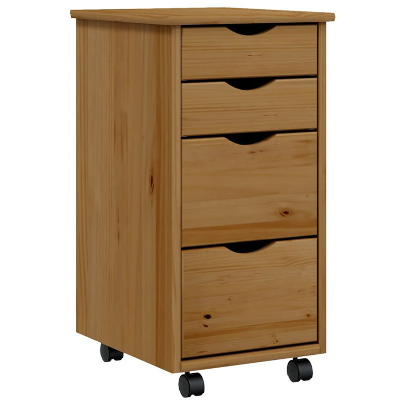 Jennasis vidaXL MOSS 4-Drawer Chest with Wheels, Solid Pinewood, 13.4"x15.4"x25.8", Honey Brown