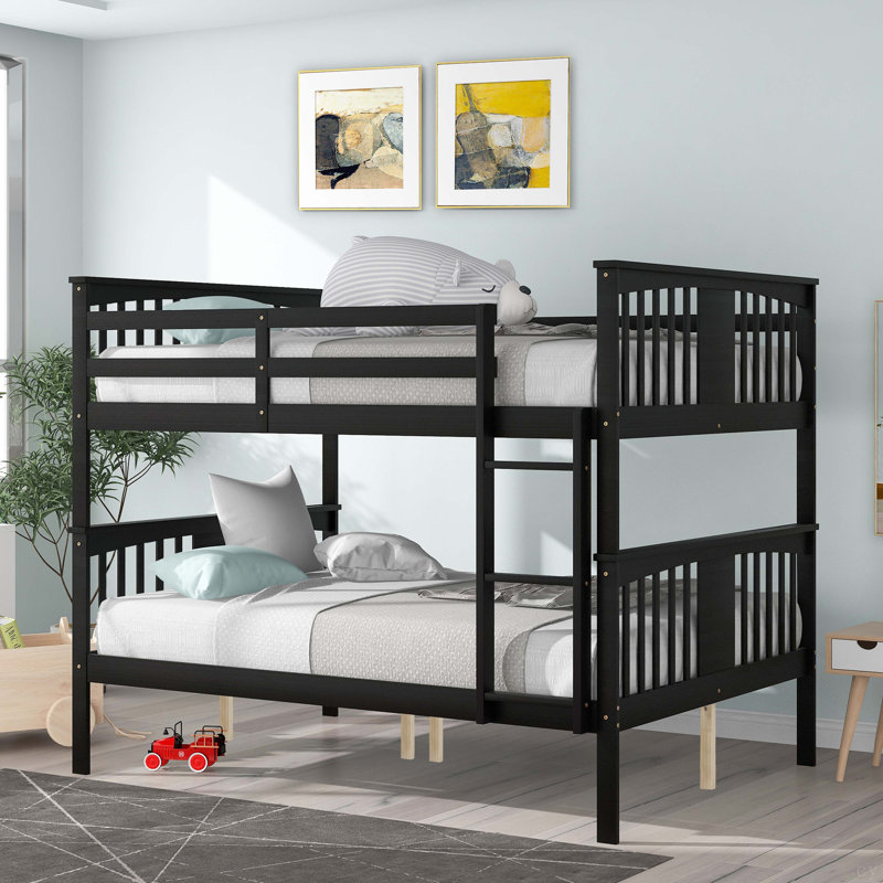 Lit superposé double au-dessus de double avec échelle pour chambre à coucher, mobilier de chambre d'amis - espresso