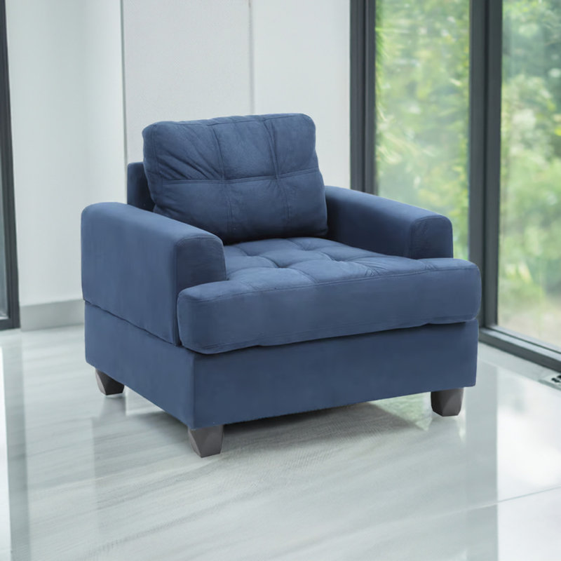 Ensemble de salon 3 pièces Sedef, Microfibre / microsuède bleu marine