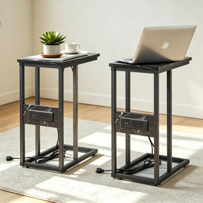 C End Table With USB And Built-In Outlets Sofa Table with Charging Station for Living Room