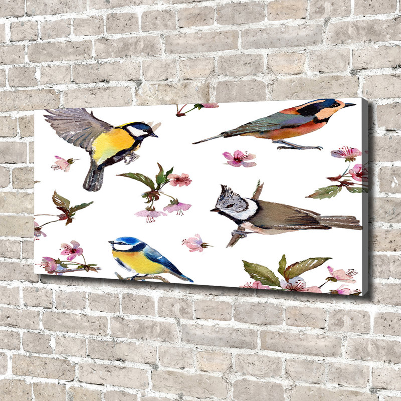 Birds Cherry Blossoms - Wrapped Canvas Print