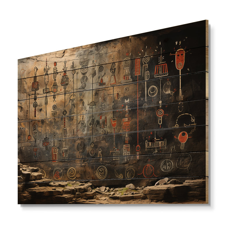 «Native Art», anciens pétroglyphes I sur bois, H 10 po x l 20 po x P 0,78 po