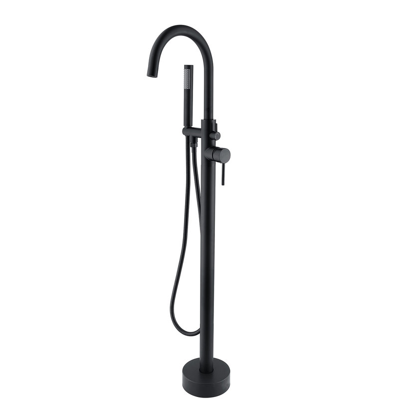 Modern Matte Black Freestanding Bathtub Faucet With Hand Shower Feature