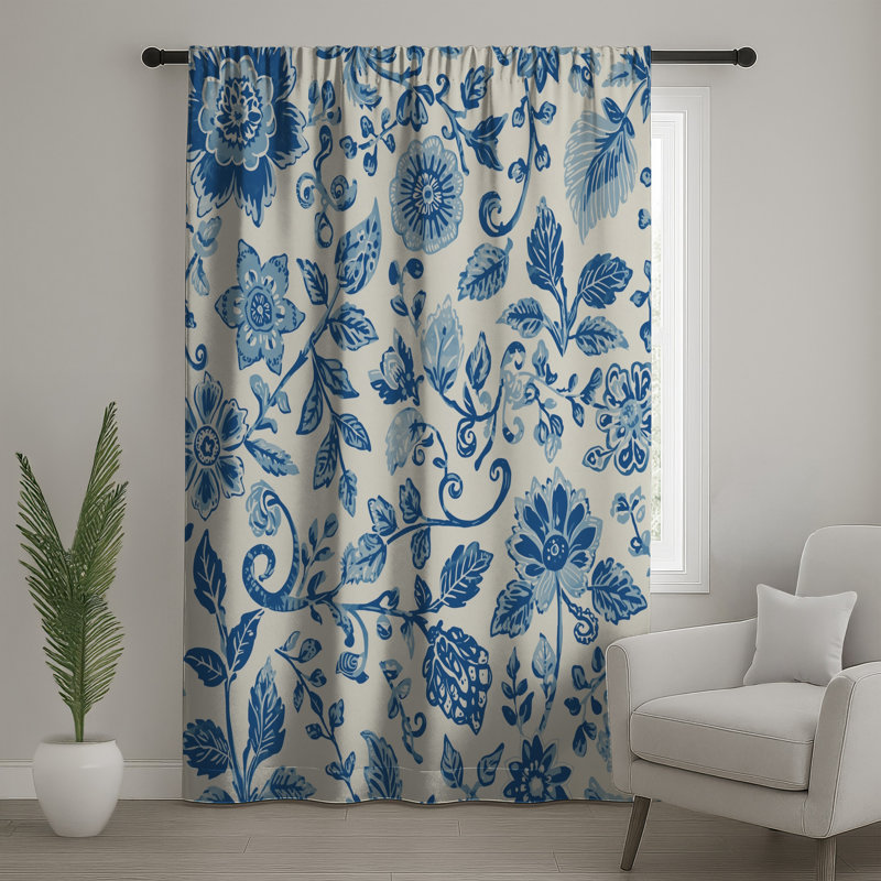 Rideaux de fenêtre botaniques bleus, voilages et voilages à motif floral - 1 panneau, 50" x 92" - 1 Panel, Blockout