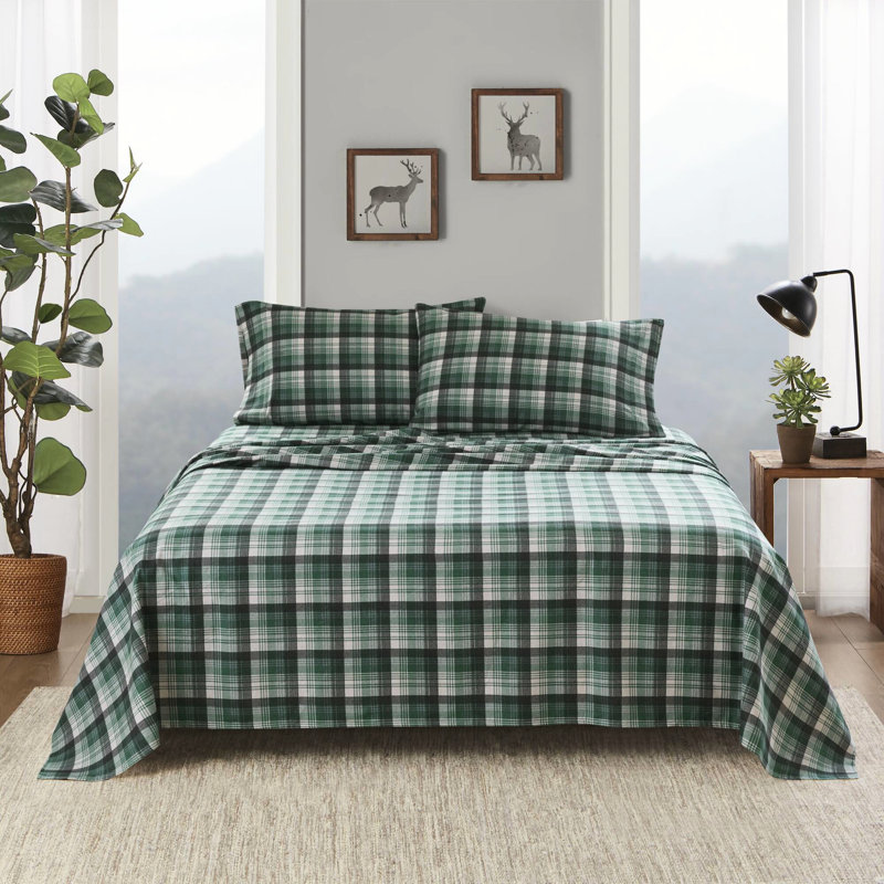 Ensemble de 4 draps simples 100% flanelle de coton à carreaux simple / double l 39 po x L 75 po + P 12 po grand / très grand avec plat et coussins décoratifs pour matelas 12 po ornements 14 po