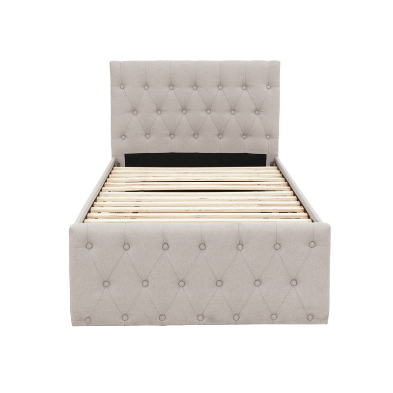Fabric Fully Upholstered Twin Bed With Trundle, Charcoal