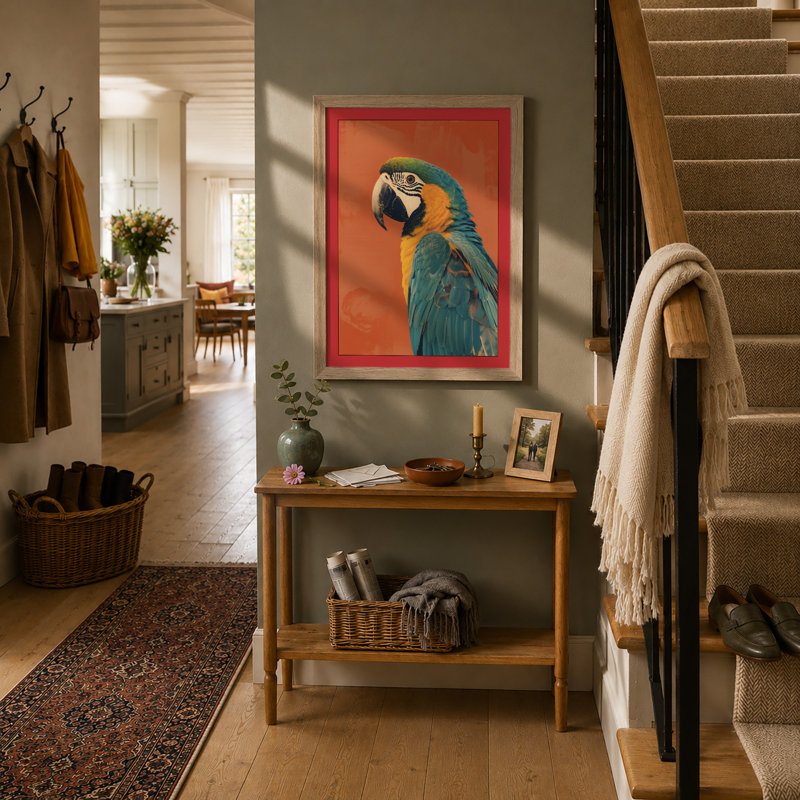 Macaw Portrait Modern - Framed Print, A2 - 59.4 x 42.0 cm, Oak
