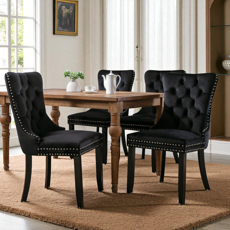 2 Pcs High-End Tufted Solid Wood Contemporary Velvet Upholstered Dining Chair With Wood Legs Nailhead Trim,Upholstered dining room chair,dinning chair,kitchen chair