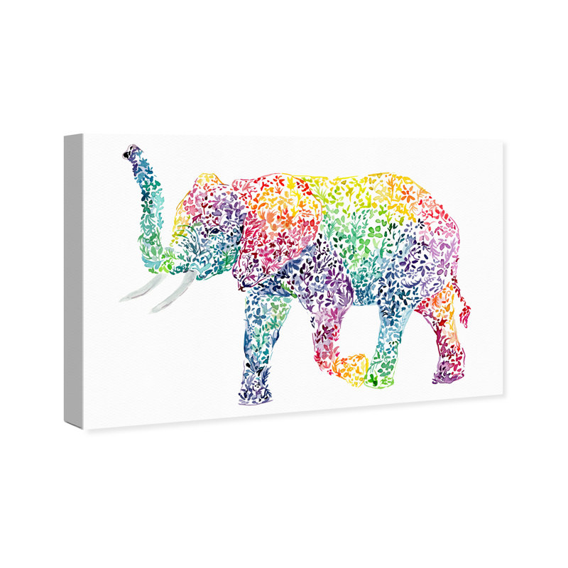 Éléphant floral - Impression sur toile, Toile tendue, H 20 po x l 30 po x 1,5 po