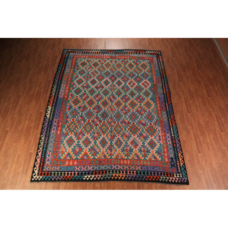 Tapis oriental réversible en laine Kilim 10 x 13