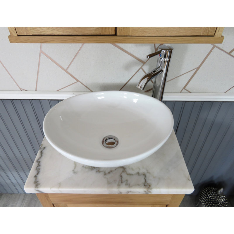 Slimline 515mm Free-standing Cloakroom Vanity Unit, Oak, White Marble