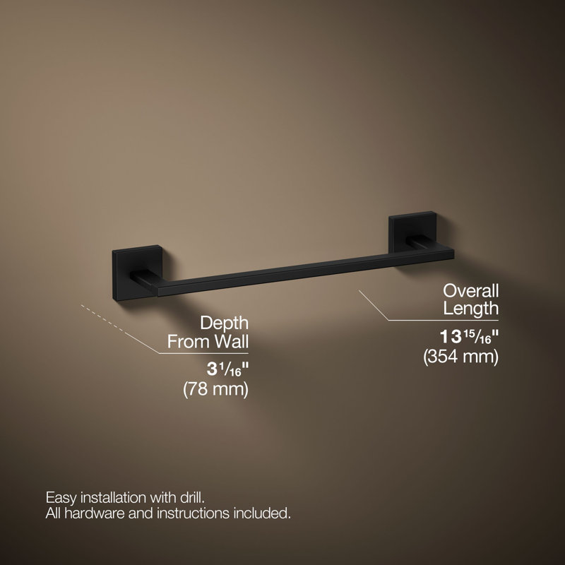 Square Towel Bar, Matte Black, 12"W