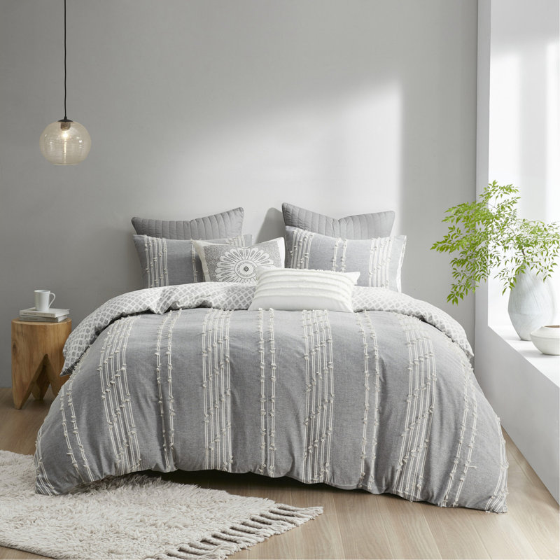 Ensemble de housse de couette en jacquard de coton 3 pièces très grand / très grand californien, Gris
