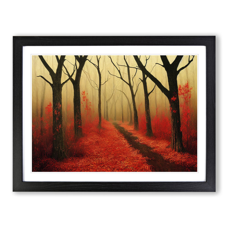 Stylish Autumn Forest - Single Picture Frame Print, Black, 46cm H x 64cm W x 2cm D