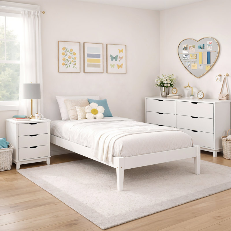 Marialana 4 Piece Bedroom Set, White, Twin