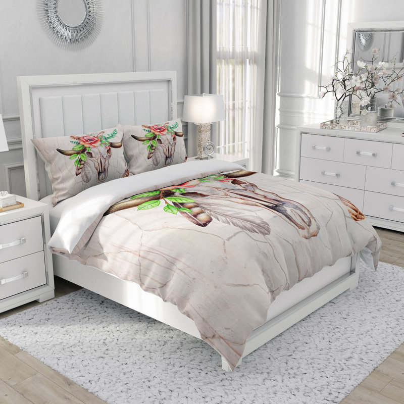  Ensemble de housse de couette Bull Skull, Housse de couette grand + 2 taies décoratives