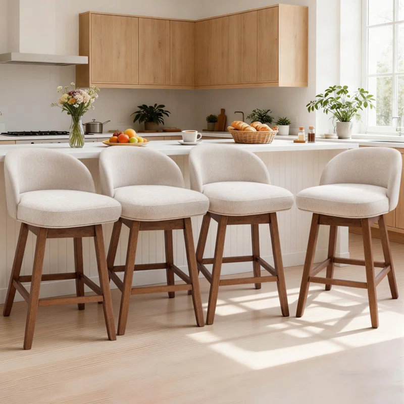 Tabouret de bar pivotant rembourré Detweiler 26 po, Kaki / lin, 4