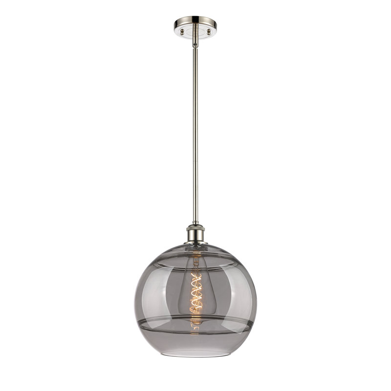 Luminaire suspendu avec tige 1 lumière Ballston Bienes-516-G556, H 13,38 po x l 12 po x P 12 po, Gris fumée clair