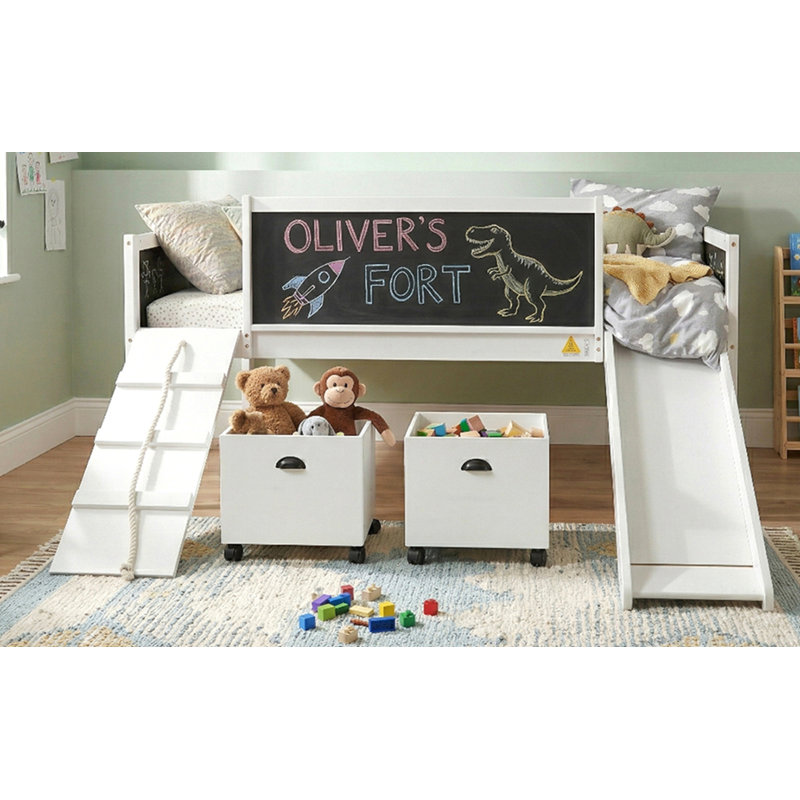 Twin size Loft Bed Wood Bed with Two Storage Boxes