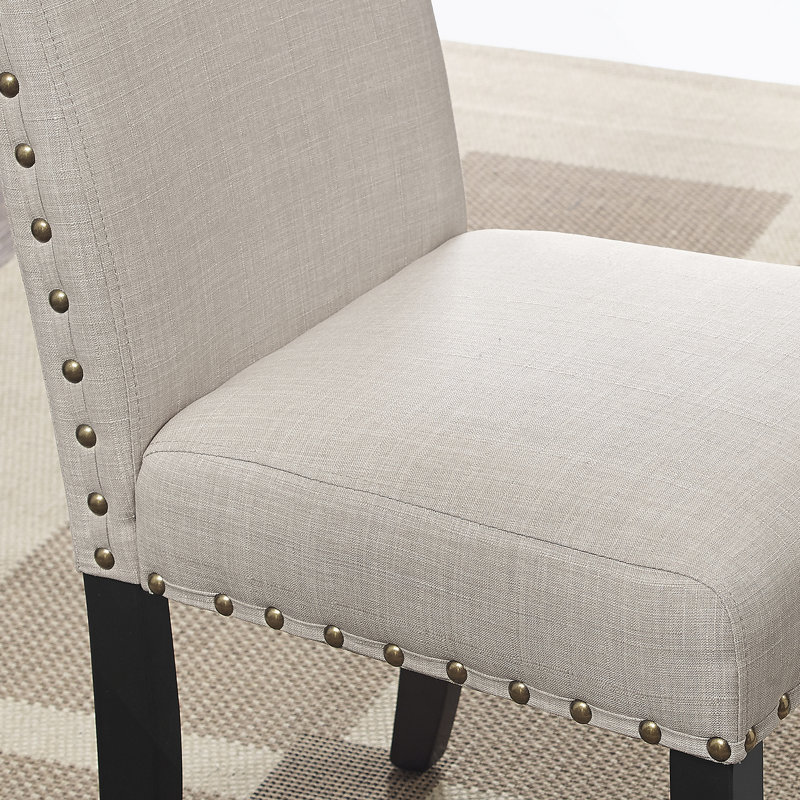 Biony Fabric Counter Height Stools with Nailhead Trim, Set of 2, Tan