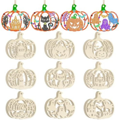 36PCS Wooden Pumpkins Ornaments To Paint Halloween Thanksgiving Decoration Cutouts Unfinished 3.5 Inches, DIY Blank Unfinished Pumpkin Ornament For Home Harvest Crafts Hanging Autumn Decor（6Style）