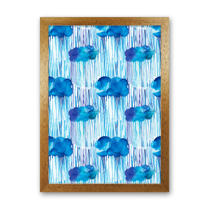 Raining Clouds Blue - Print, Brown Framed, 46cm H x 34cm W x 3cm D