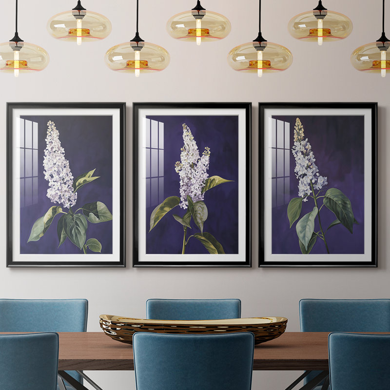 FLORAL Series CCXLI  -Custom Framed  Premium Print W Matt - 3 Pieces, Black, 21" H x 30" W