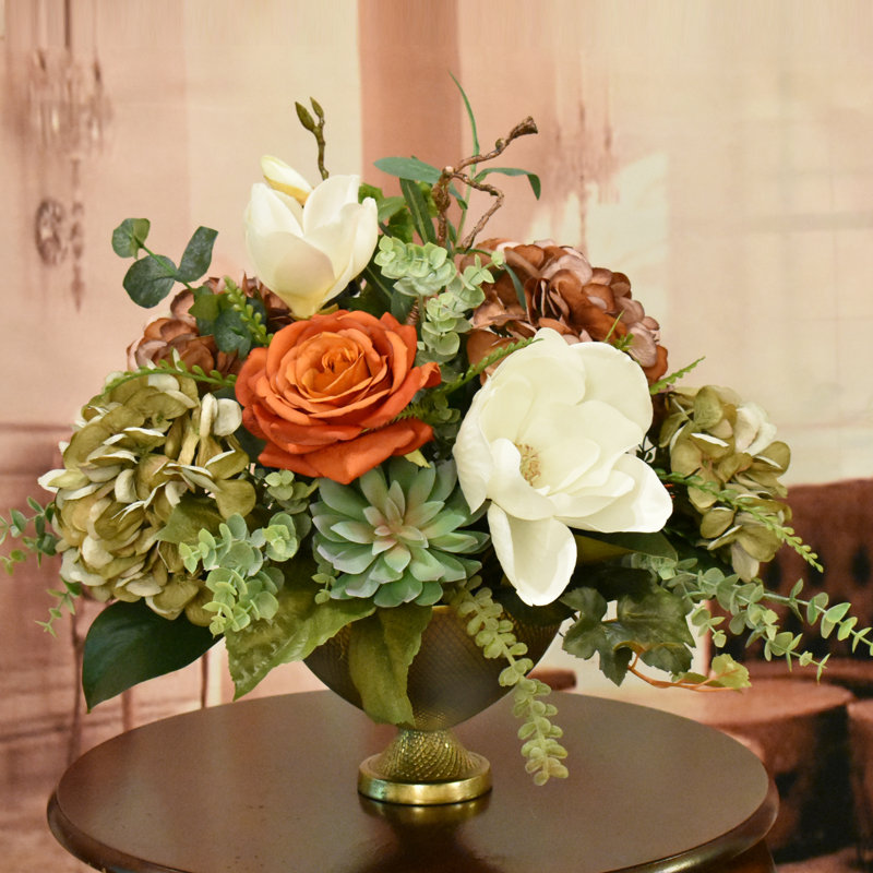 Faux Silk Hydrangea Arrangement in Vase