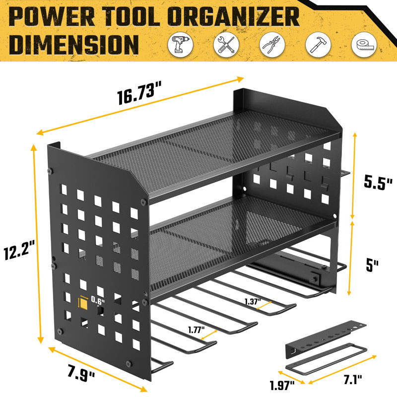 Heavy-Duty Metal Power Tool Organizer With Pegboard - Efficient Storage For Garage And Workshop